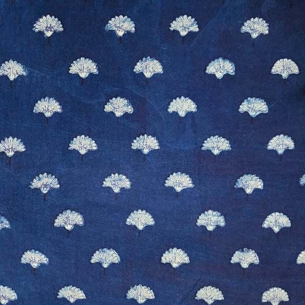 Pure Cotton Special Akola  Indigo Flower Intricate Design Hand Block Print Fabric