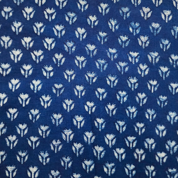 Pure Cotton Special Akola  Indigo Big Flower Motifs Hand Block Print Fabric