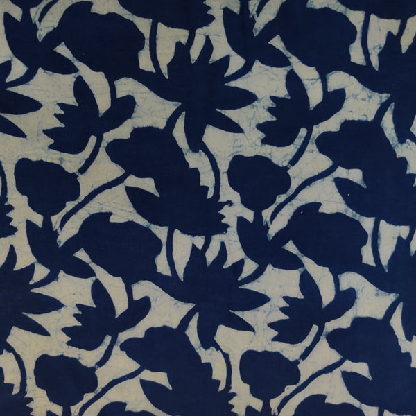 Pre-cut 2.40 mtr Pure Cotton Special Akola Light Indigo With Dark Indigo Jaal Hand Block Print Fabric