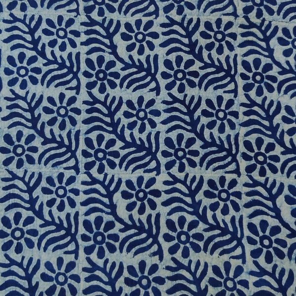 ( Pre-Cut 1.70 Meter ) Pure Cotton Special Akola Light Indigo With Diagonal Floral Jaal Hand Block Print Fabric