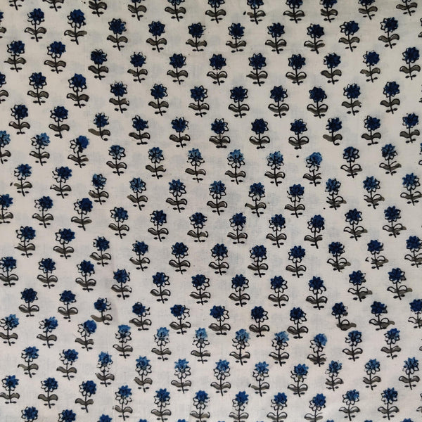 Pre Cut (0.90 Meter) Pure Cotton Special Double Ajrak Cream And Grey Tiny Motifs Hand Block Print Fabric