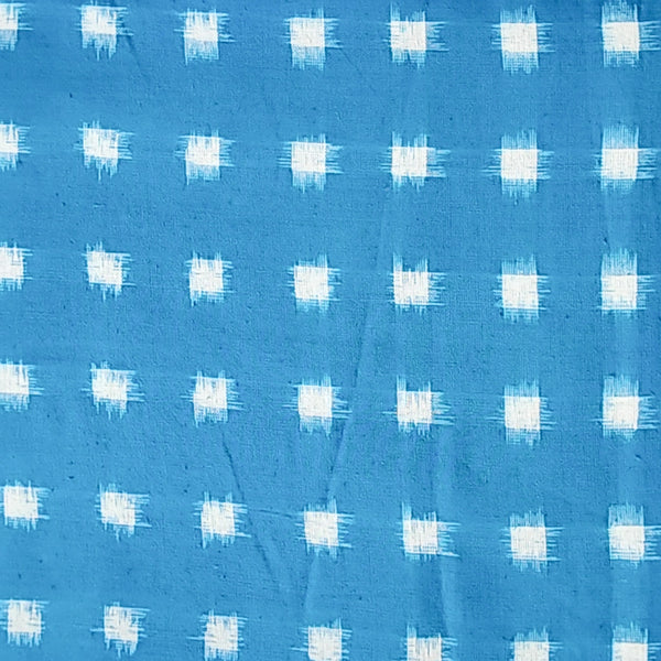 Pure Cotton Special Double Ikkat Blue With White Woven Fabric