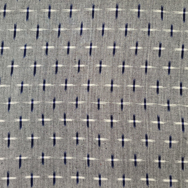 Pure Cotton Special Double Ikkat Grey With White Blue Plus Weave Motif Woven Fabric