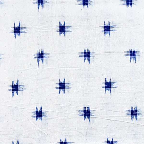 Pure Cotton Special Double Ikkat White And Blue Motif Woven Fabric