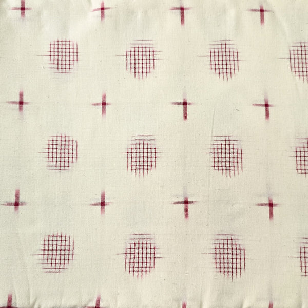 Pure Cotton Special Double Ikkat Cream With Plus And Grid Motifs Woven Fabric