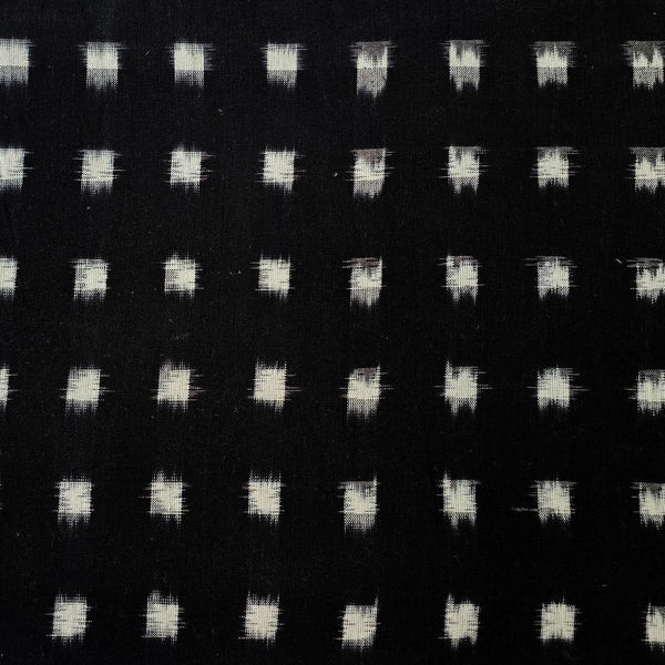 Pure Cotton Special Double Ikkat Black  With White Squares Woven Fabric