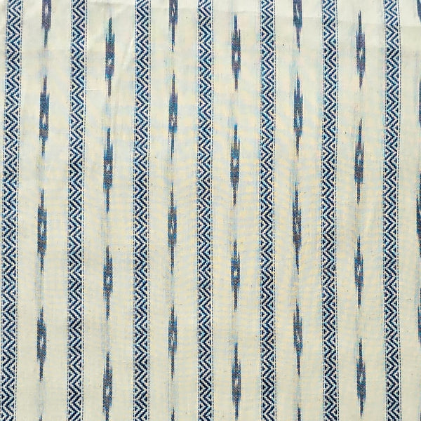 Pure Cotton Special Ikkat White With Blue Border Woven Fabric