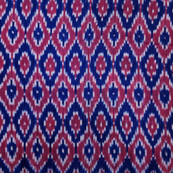 Pure Cotton Special Ikkat Mercerised Navy Blue WIth Magenta Waves Hand Woven Fabric