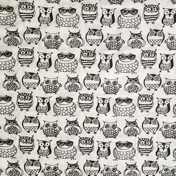 Pure Cotton The Owl Family Black And White Screen Print Fabric