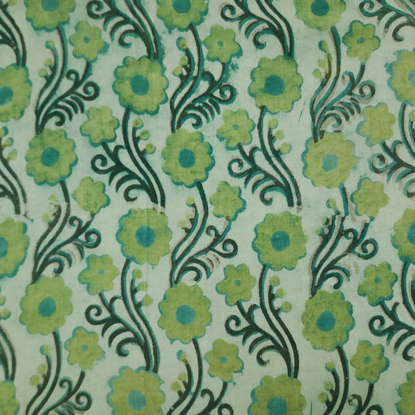 Pure Cotton Vanaspati Blue Self Flower Creeper Hand Block Print Fabric