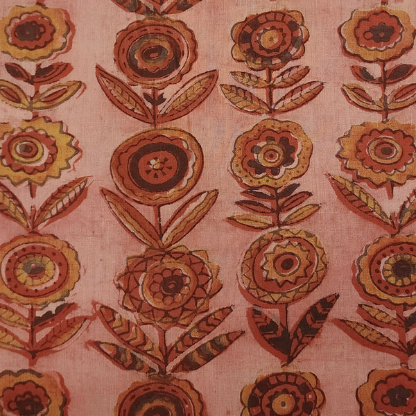 Pure Cotton Vanaspati Dark Rust Flower Motif Hand Block Print Fabric