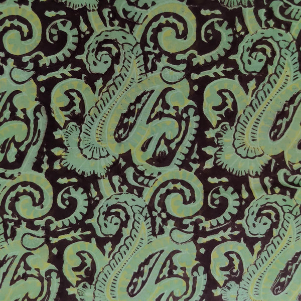 ( Pre-Cut 1 Meter ) Pure Cotton Vanaspati Earthy Green With Kairi Jaal Hand Block Print Fabric