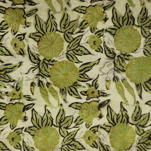 Pure Cotton Vanaspati Green Flower Jaal Hand Block Print Fabric