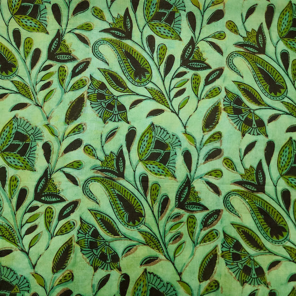 Pure Cotton Vanaspati Green Flower Jaal Hand Block Print Fabric