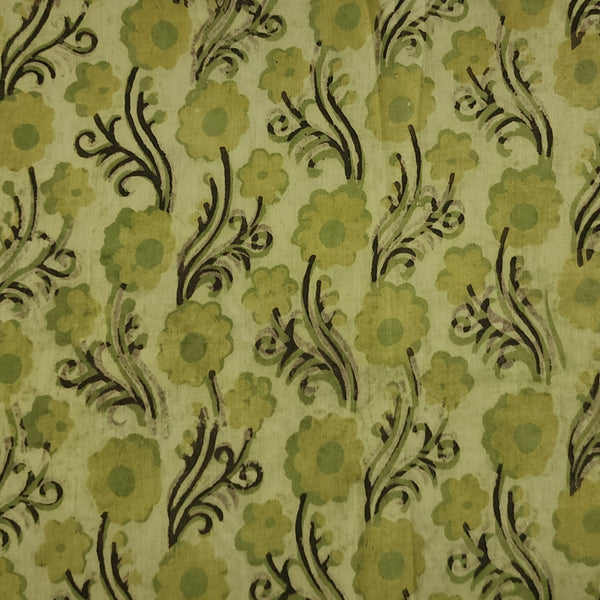 Pure Cotton Vanaspati Green Self Flower Creeper Hand Block Print Fabric