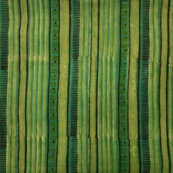 Pure Cotton Vanaspati Green Stripes Hand Block Print Fabric