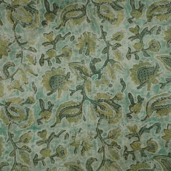 Pure Cotton Vanaspati Light Green Jaal Hand Block Print Fabric