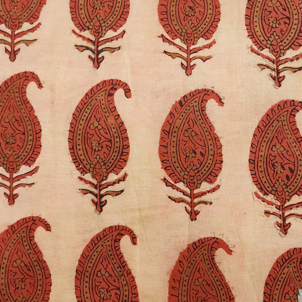 Pure Cotton Vanaspati Light Rust Pink Big Kairi Motif Hand Block Print Fabric