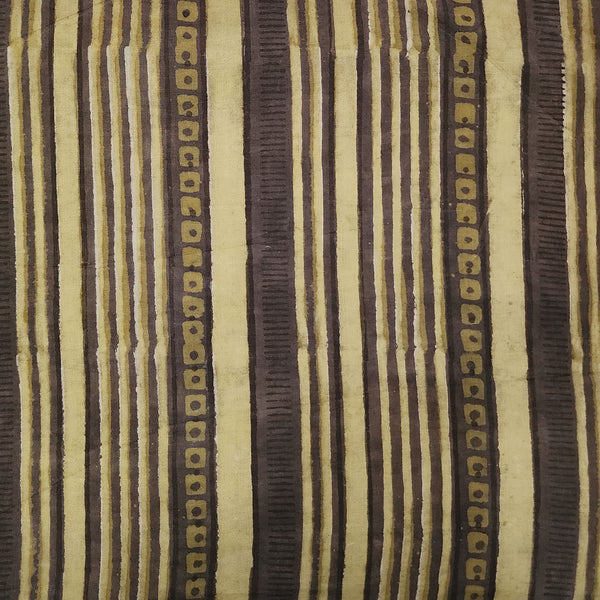 Pure Cotton Vanaspati Mustard And Brown Stripes Hand Block Print Fabric