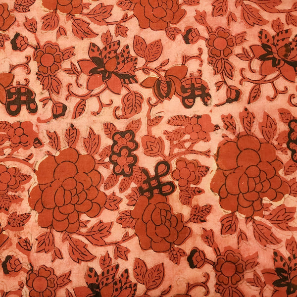 Pure Cotton Vanaspati Orange Flower Jaal Hand Block Print Fabric