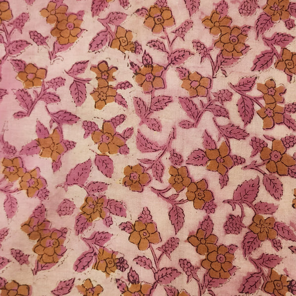 Pure Cotton Vanaspati Pink Small Flower Jaal Hand Block Print Fabric