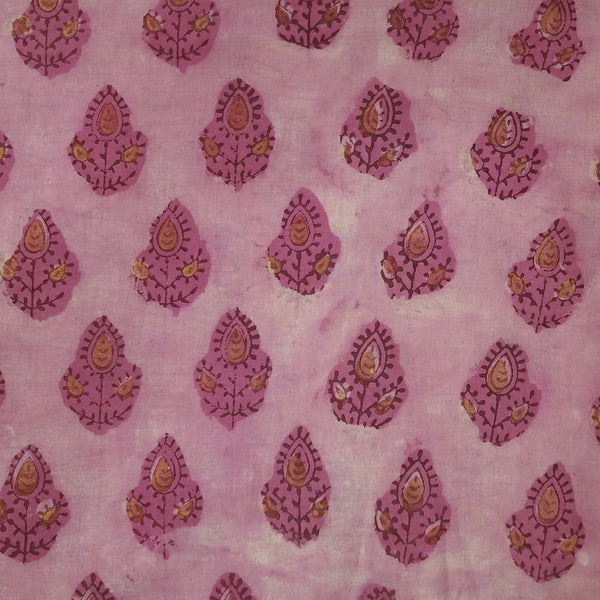 Pure Cotton Vanaspati Pink With Flower Buds Hand Block Print Fabric