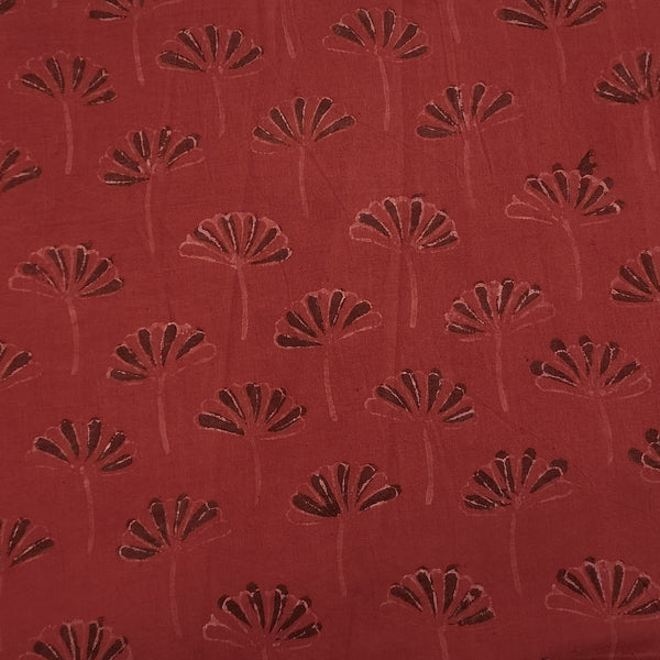 Pure Cotton Vanaspati Red With Black Flower Motif Hand Block Print Fabric