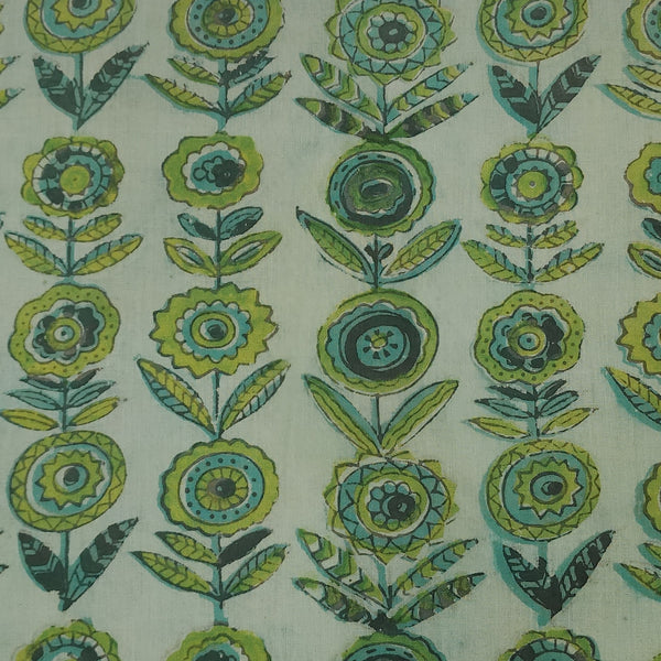 Pure Cotton Vanaspati Rust Blue Flower Creeper Hand Block Print Fabric