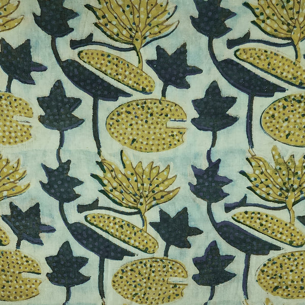 Pure Cotton Vanaspati Rust Blue Lotus Jaal Hand Block Print Fabric