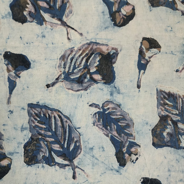 Pure Cotton Vanaspati Rust Blue With Big Leaves Hand Block Print Fabric