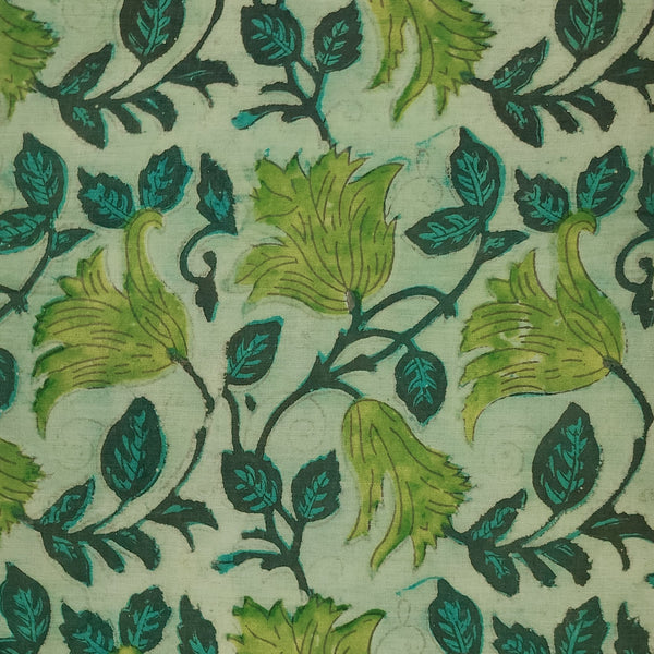 Pure Cotton Vanaspati Rust Green With Light Green Flower Jaal Hand Block Print Fabric