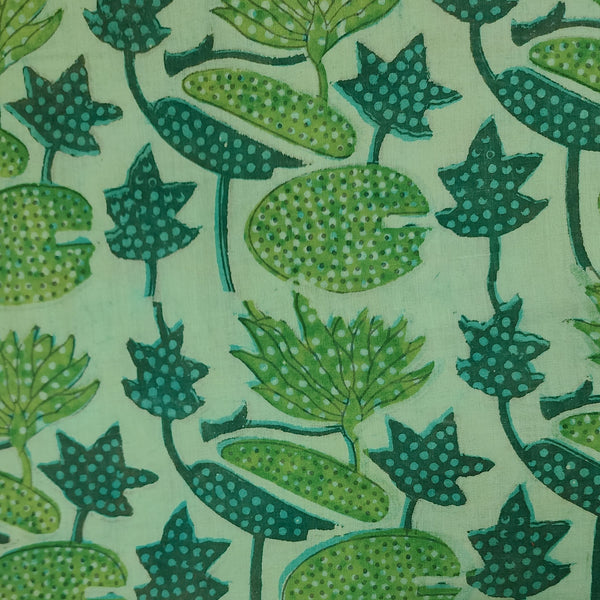 Pure Cotton Vanaspati Rust Green With Lotus Jaal Hand Block Print Fabric