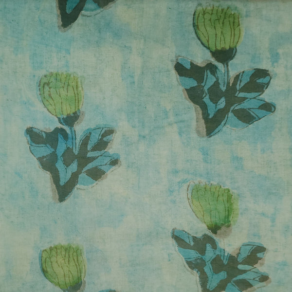 Pure Cotton Vanaspati Rust Green With Tulp Flower Motif Hand Block Print Fabric