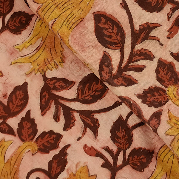 Pure Cotton Vanaspati Rust With Flower Jaal Hand Block Print Fabric