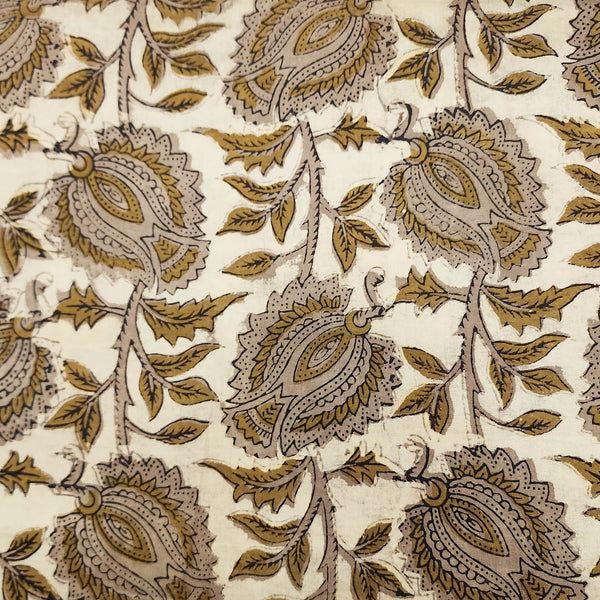 Pure Cotton Vanaspati Sandy Brown Big Wild Fruit Hand Block Print Fabric