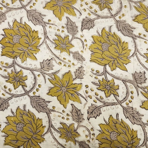 Pure Cotton Vanaspati Sandy Brown Wild Flower Jaal Hand Block Print Fabric