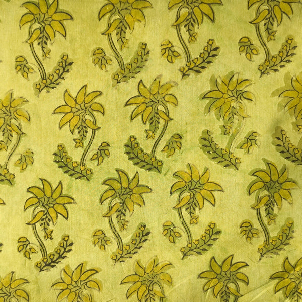 Pure Cotton Vansapati Greenish Coconut Tree Motif Hand Block Print Fabric