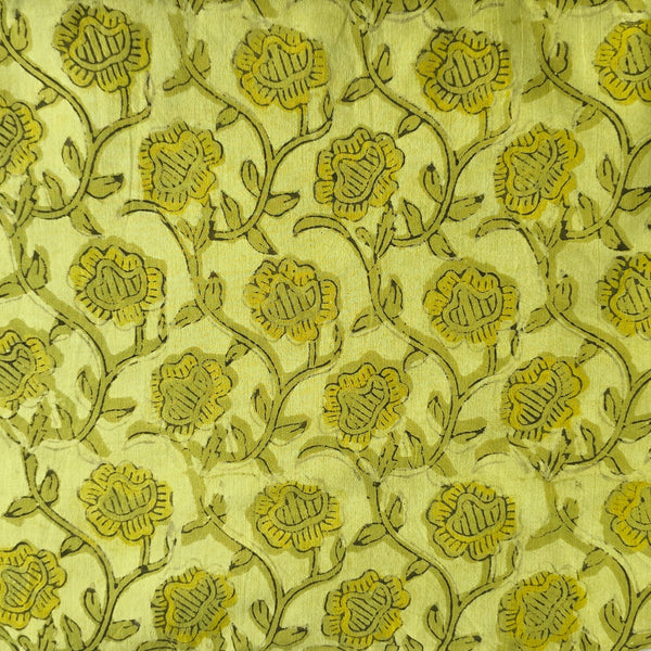 Pure Cotton Vansapati Greenish Flower Jaal Hand Block Print Fabric