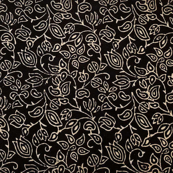 Pure Cotton Vegetable Dyed Ajark With Black And Cream Flower Jaal Hand Block Print Fabric