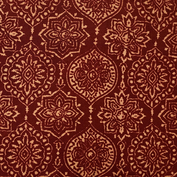 Pure Cotton Vegetable Dyed Ajark With Rust Red And Cream Mahindi Design Hand Block Print Fabric