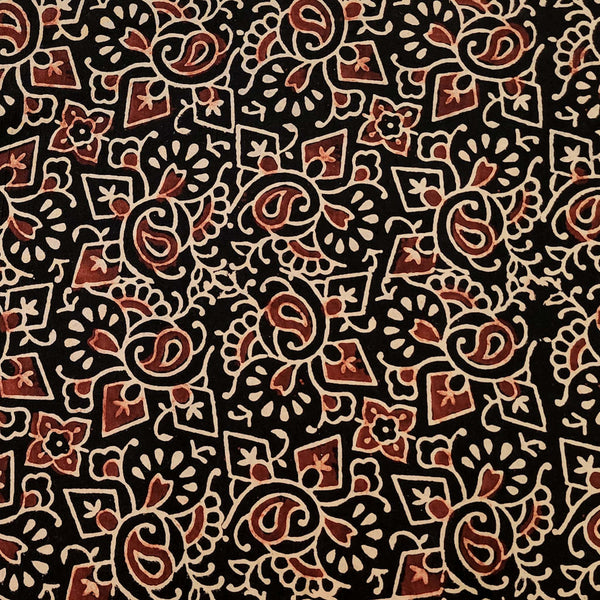 Pure Cotton Vegetable Dyed Ajrak Black And Rust Kairi Jaal Hand Block Print Fabric