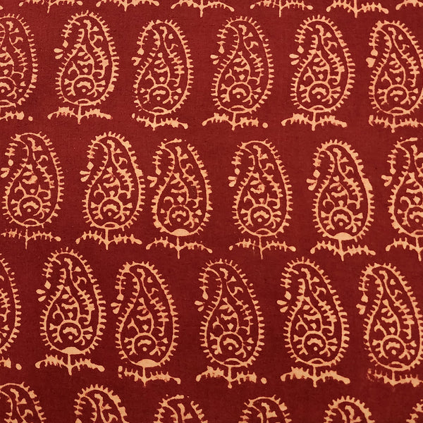 Pure Cotton Vegetable Dyed  Ajrak With Rust Red And Cream Big Kairi Motif Hand Block Print Fabric