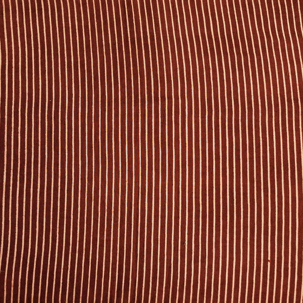 ( PRE-CUT 1.75 METER ) Pure Cotton Vegetable Dyed  Rust Red With Cream Stripes Hand Block Print Fabric