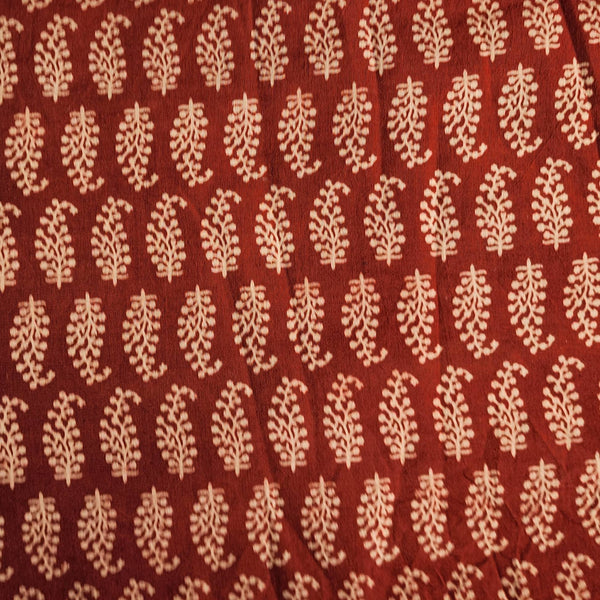 Pure Cotton Vegetable Dyed Rust Red With Cream Small Kairi Motif Hand Block Print Fabric