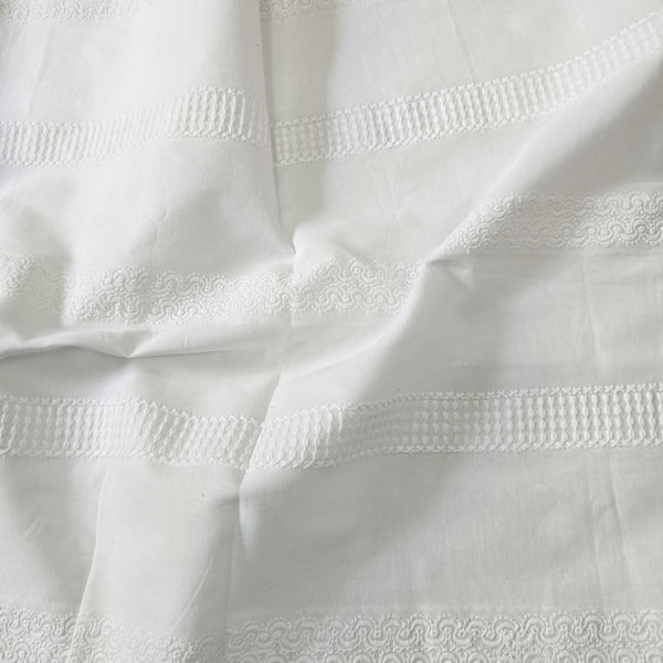 Pure Cotton White Emboidered Hand Woven Fabric