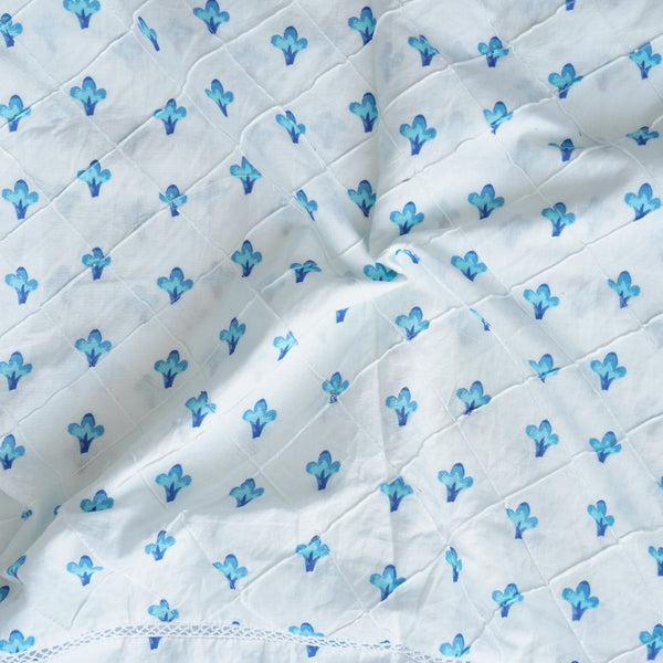 Pure Cotton Pintucks White With Blue Border Printed Fabric