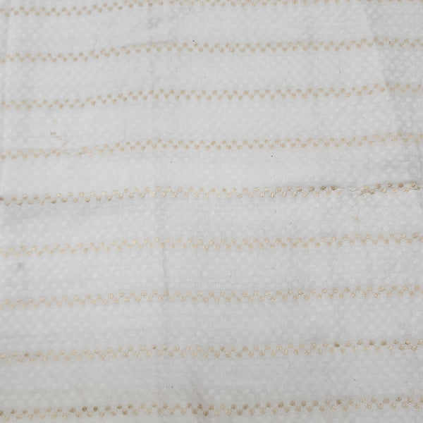 ( Pre-Cut 1.15 Meter ) Pure Cotton White With Light Brown Intricate Design Hand Woven Fabric