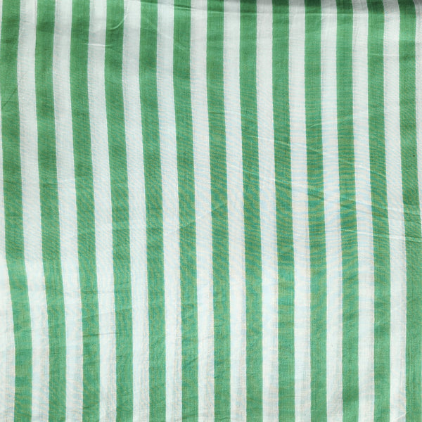 Pure Cotton White With  Light  Green Fat Stripes Screen Print Fabric