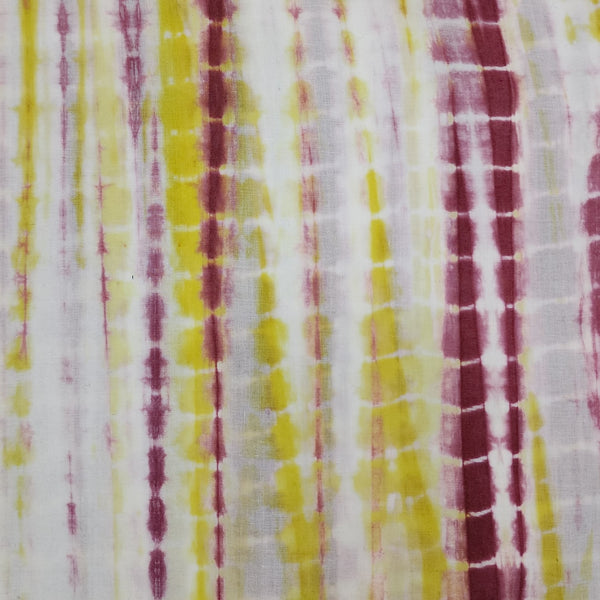 Pure Cotton White  Yellow And Dark Lavender  Shibori Tie And Dye Fabric