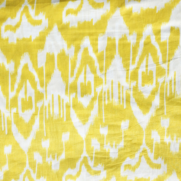 Pure Cotton Yellow With White Intricate Design Screen Print Fabric